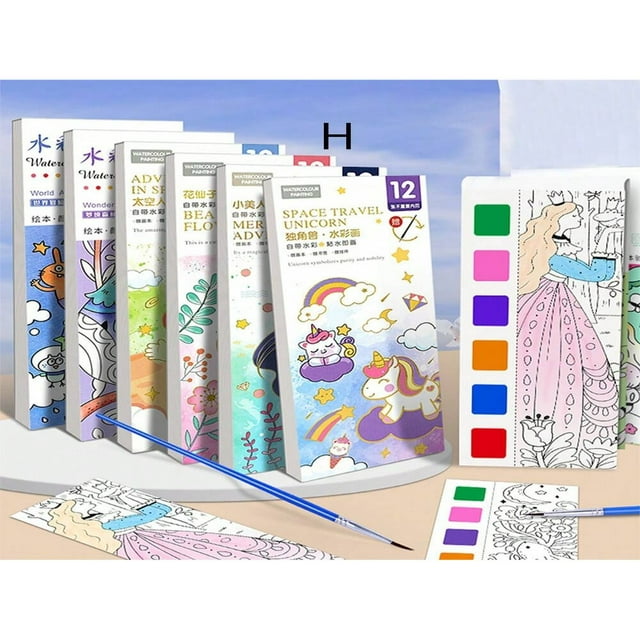 LNGOOR 20 Pages Animal/Ocean World/Fairy Water Drawing Book For Painting Practice With Solid Ink And Brush Coloring Book