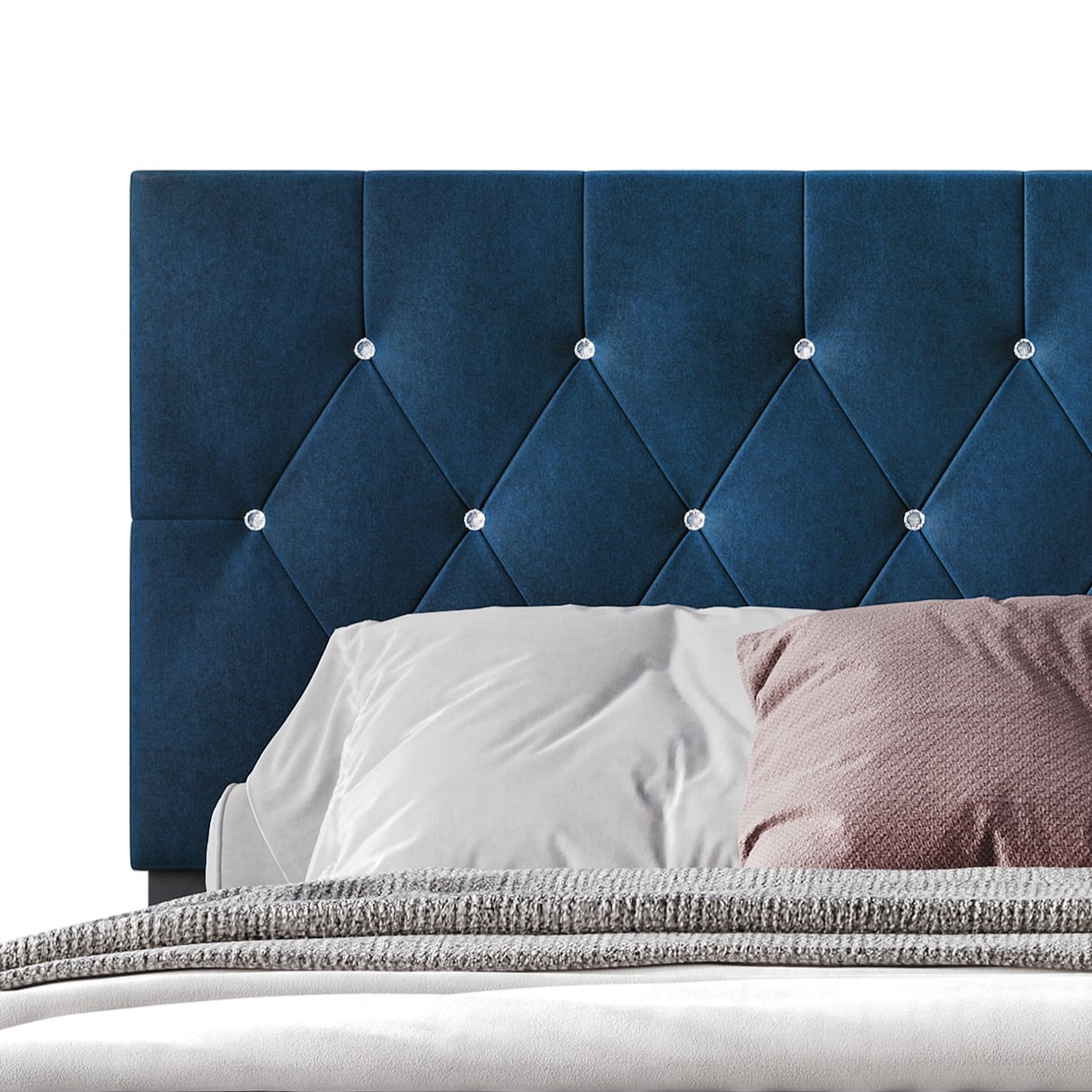 Home Design Sheffield King Tufted Upholstered Storage Platform Bed Frame with Diamond Button-Tufted Headboard and Four Under-Drawers, Blue, Easy Assembly