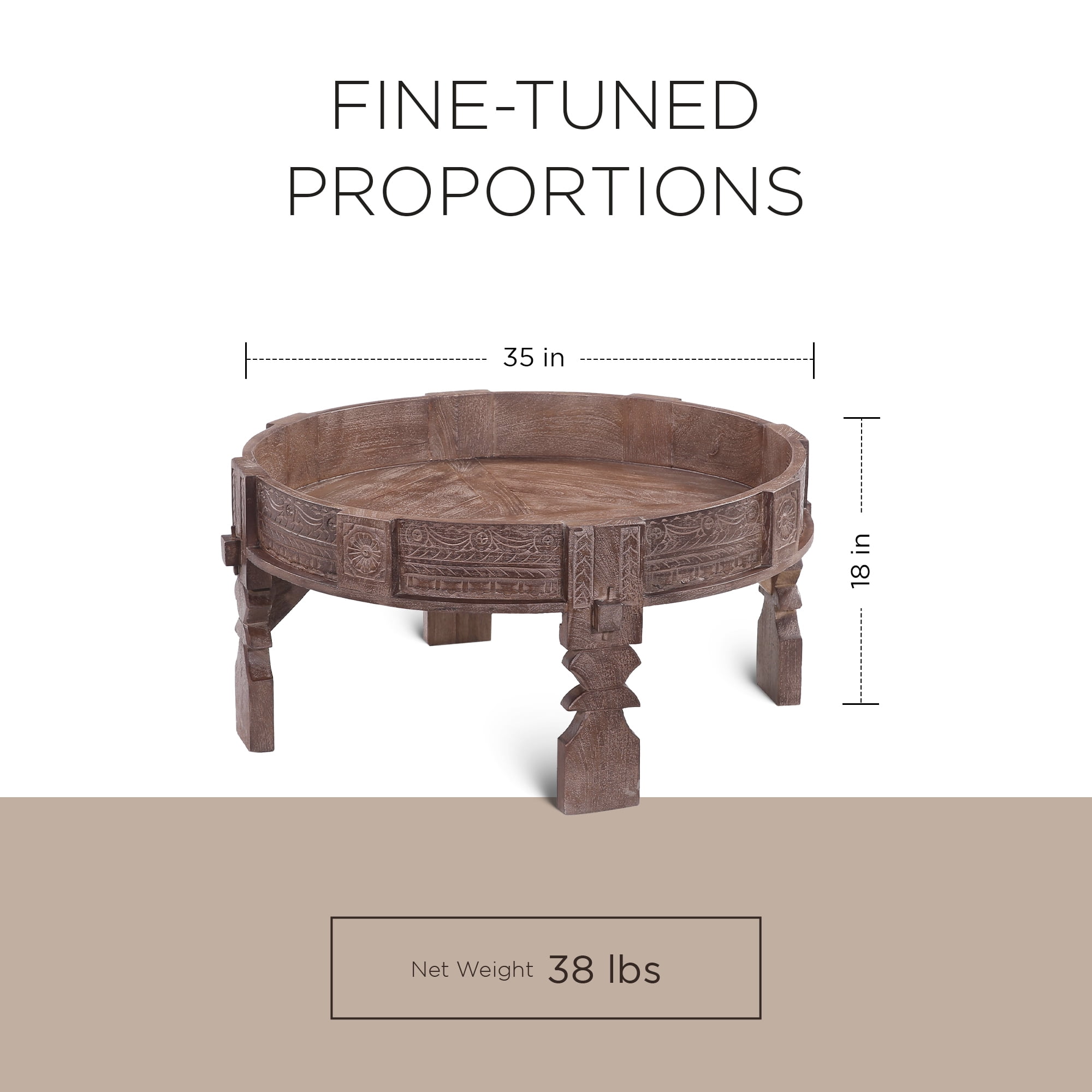 Maven Lane Jaya Handmade Heritage Wooden Round Coffee Table in Brown Finish