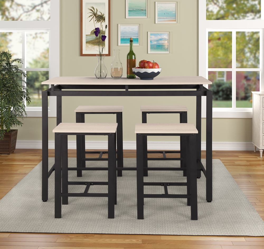 Kitchen Tables And Chairs 5 Piece Counter Height Table Set With 4 Chairs Kitchen Dining Table Set With Wood Desktop Metal Frame For 4 Person Dining Room Pub Table Set For Bar Kitchen Beige