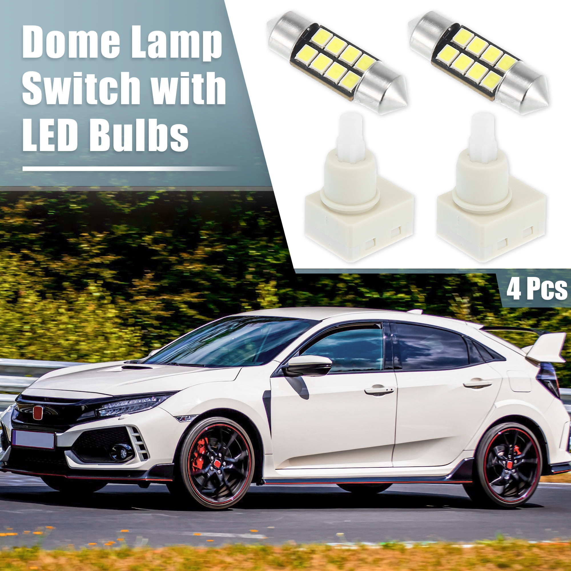 Unique Bargains 2Pcs Dome Lamp Switch with 2Pcs White LED Bulbs 34404-SDA-A21