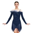 thumbnail image 4 of renvena Women Ruched Detail Lyrical Dress Irregular Mesh Hem Ballet Tulle Skirt Leotard Figure Skating Dress Navy Blue S, 4 of 7