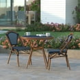 thumbnail image 3 of Emma + Oliver Indoor/Outdoor Bistro Style 31.5 in. Table with Navy & White PE Rattan, Glass Top, and Natural Bamboo Finished Metal Frame, 3 of 12