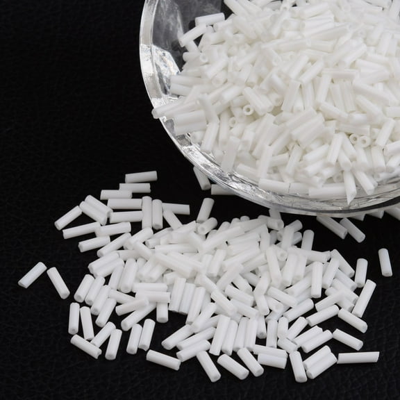 Opaque Glass Bugle Beads Seed Beads White about 6~8mm long 1.8mm in diameter hole: 0.6mm about 1250pcs/50g