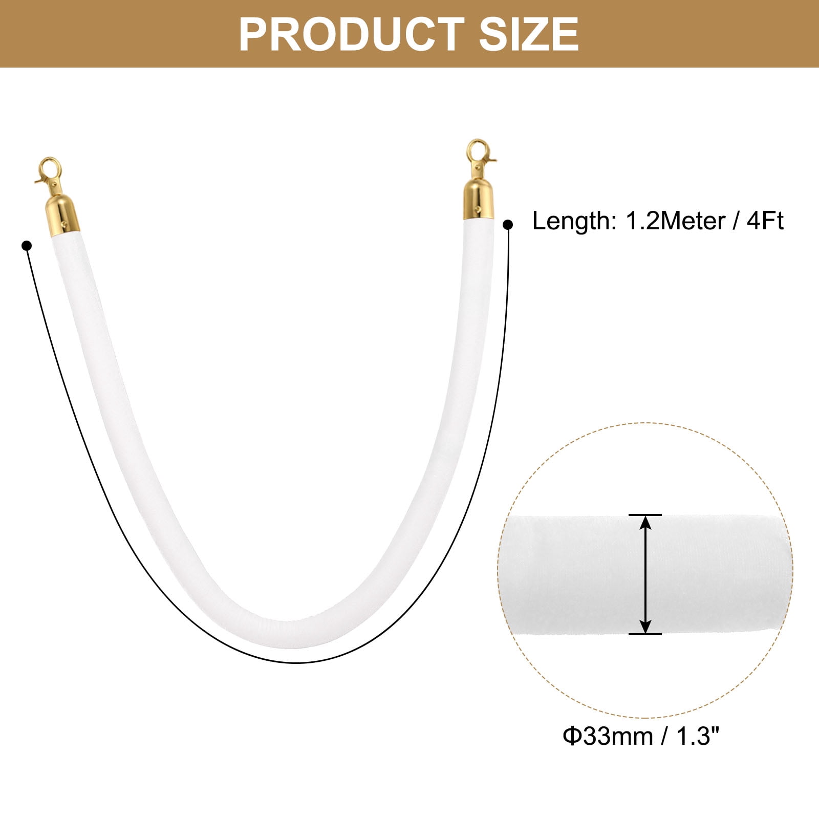 Unique Bargains 4 Feet White Velvet Stanchion Rope 2 Pack Crowd Control Barrier Rope
