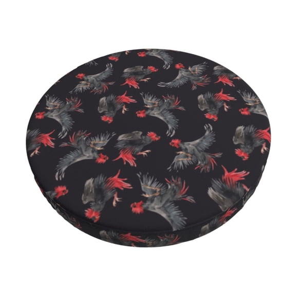 Hirioo Black Roosters for Round Bar Stool Seat Covers Washable Stool Cushion Slipcover Elastic Bar Chair Covers for 12-14 Inch Chair-12 inch