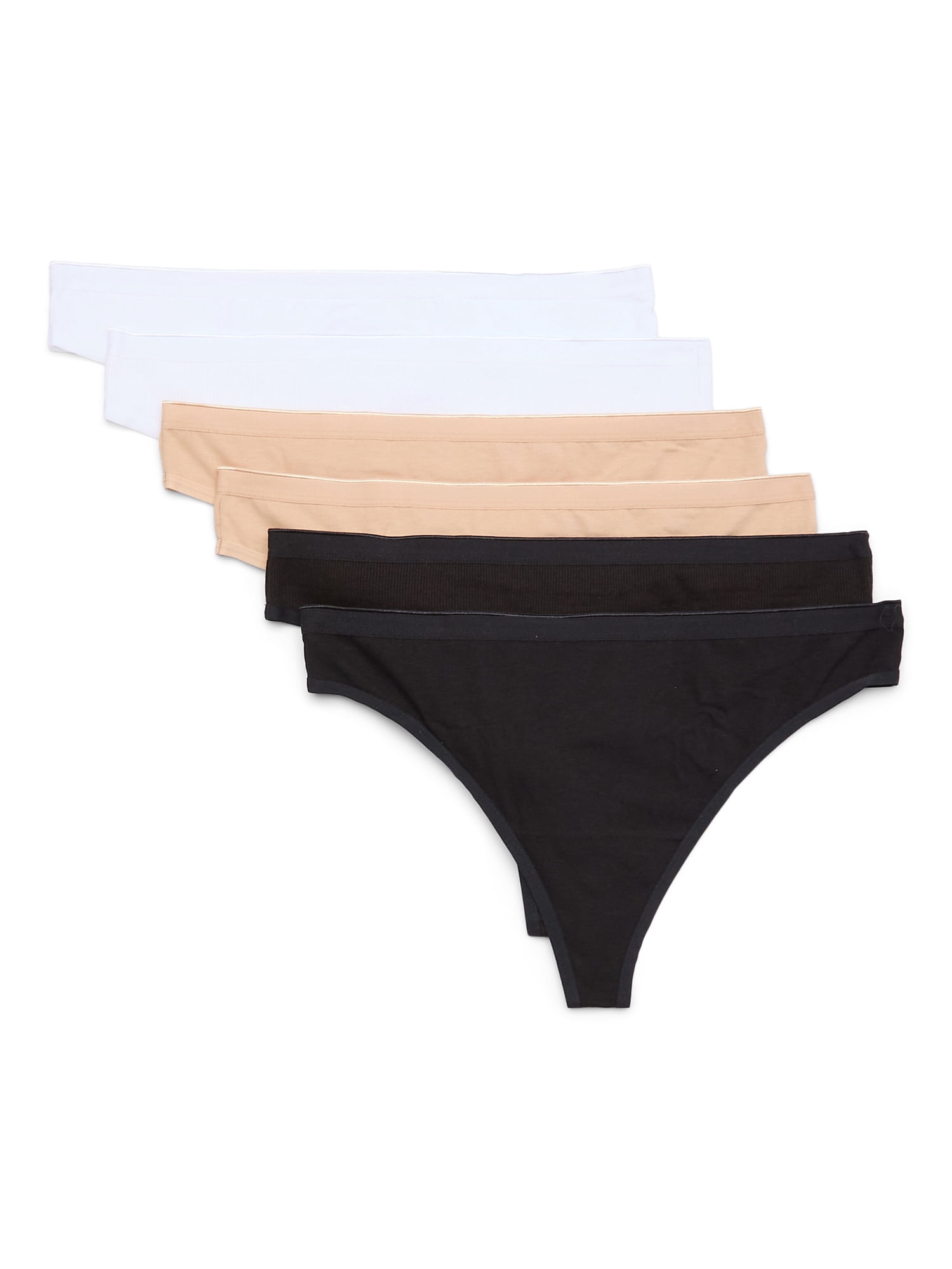 Joyspun Women's Cotton-Blend Thong Panties, 6-Pack, Sizes S-XXXL