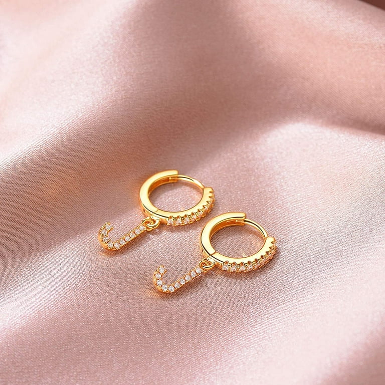 QWZNDZGR 18K Dainty Gold Filled Pave Cubic Zircon Letter Charm Huggie Hoop  Earrings Wear Initials A-Z 26 Letter Charm Earrings Personalized Tiny  Dangle Minimalist Initial Jewelry Symbolic Gift 
