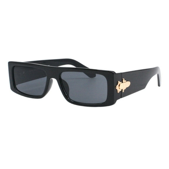 Unisex Boxy Sunglasses – Bold Rectangular Frame with Gold Hardware, UV400 Black