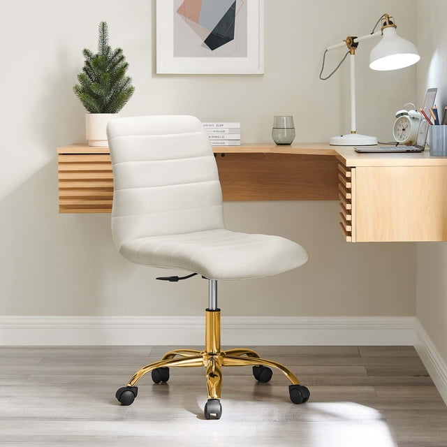 Modway Ripple Armless Performance Velvet Office Chair in Gold Ivory