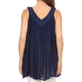 thumbnail image 2 of Sakkas Tara V Neck Sleeveless Soft Crinkled Embroidered Casual Tank Top Blouse - Blue - One Size Regular, 2 of 4