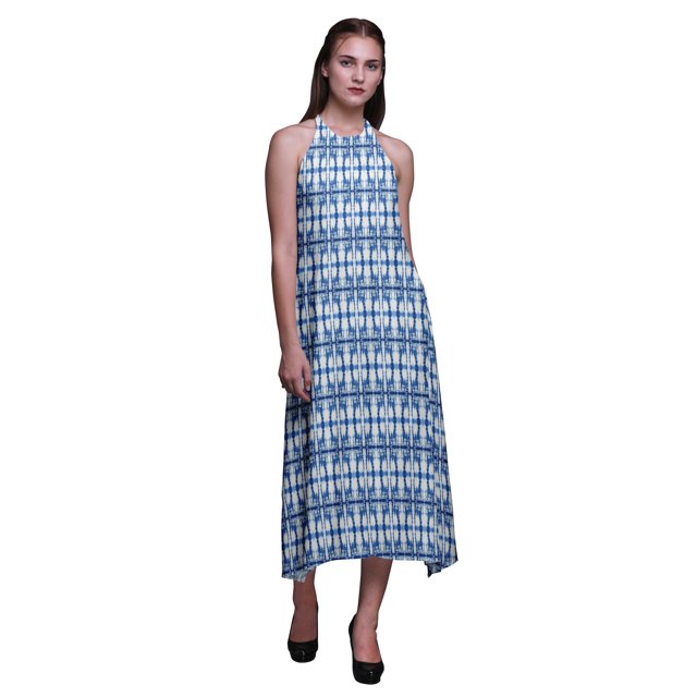 Bimba Robe Décontractée Teinture sur Nœuds Longue Dos Nu à Col Halter pour Femmes Imprimée Robe de Plage-TTTG