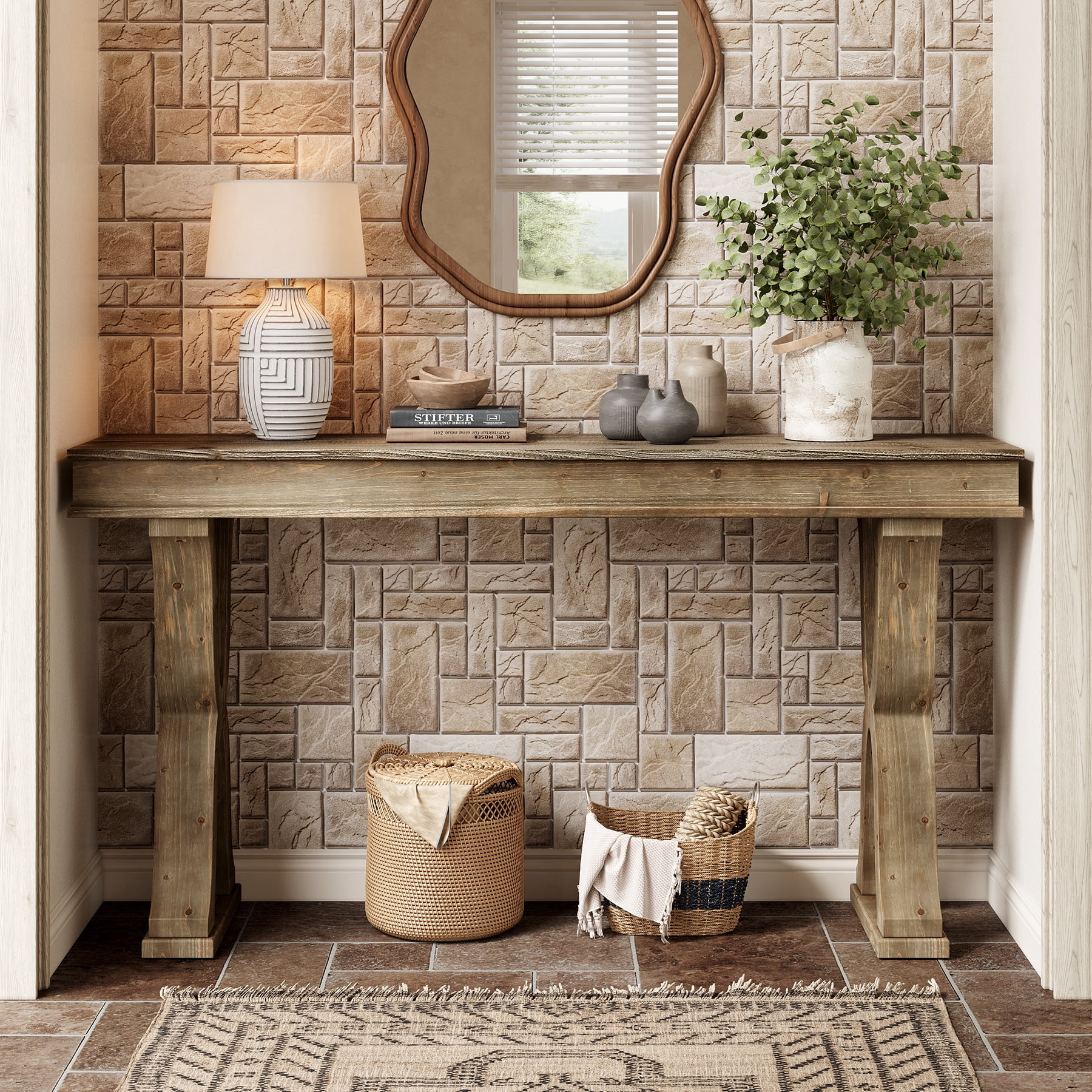 Tribesigns 63-Inch Solid Wood Console Table, Farmhouse Narrow Entryway Table with X-Shaped Legs for Living Room, Hallway, or Foyer