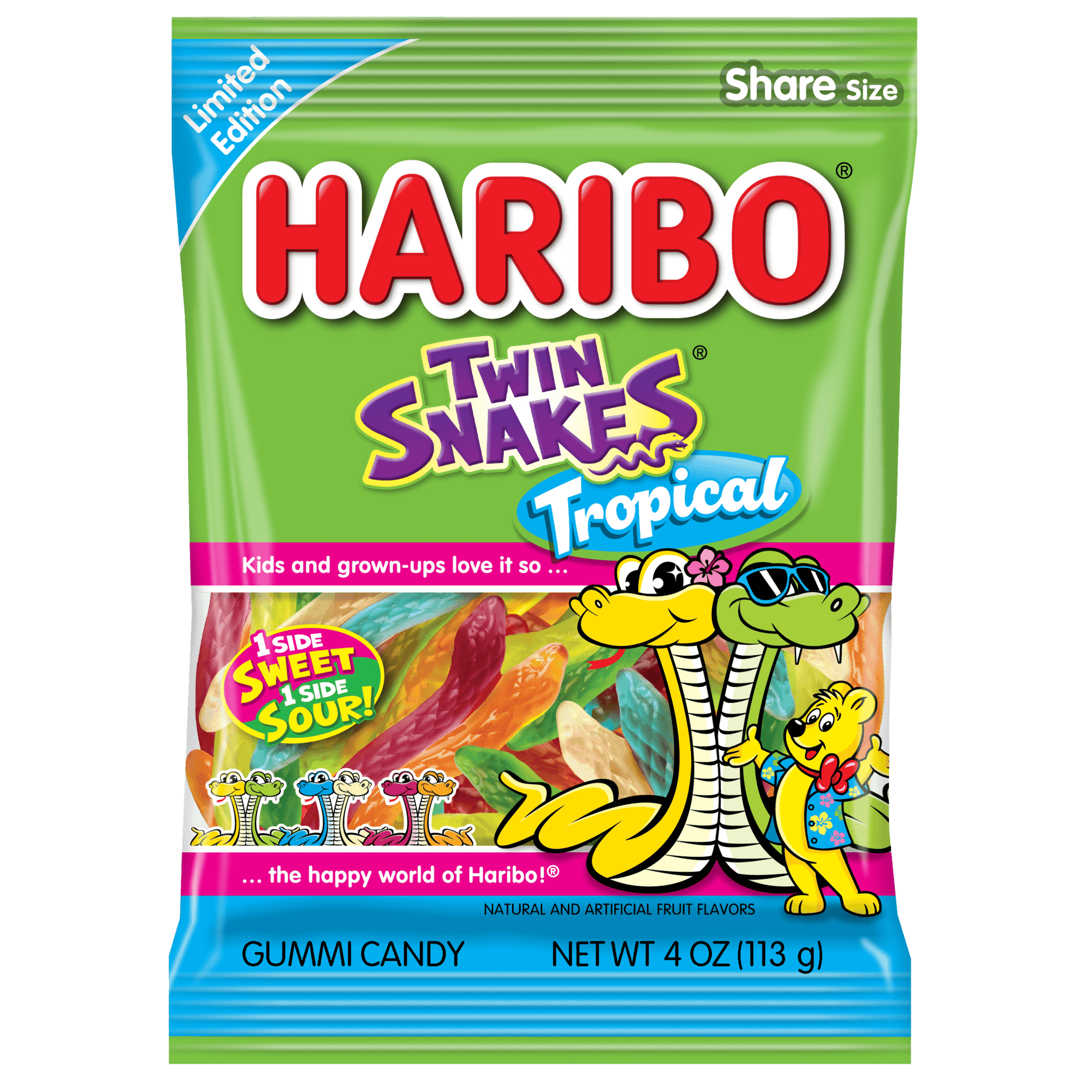 HARIBO Twin Snakes Tropical Gummies Assorted Flavored Gummy Candy, 4oz