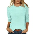 thumbnail image 3 of Zysthvn Casual Womens Tops Summer 3/4 Sleeve Womens Shirts Loose Fit Breathable Crew Neck Solid, 3 of 6