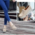 thumbnail image 4 of hopeusnice Women's Suede Loafers Slip On Wedge Shoes Comfortable Breathable Bowknot Tassel Flatform Walking Shoes Beige 38, 4 of 7