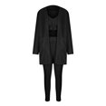 thumbnail image 3 of Innerwin Cardigan Outfit Set Open Front Women Fuzzy 3 Piece Sweatsuit Sleep Solid Color Regular Lounge Sets Black S, 3 of 7