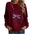 thumbnail image 1 of Camiseta de manga larga con botones y cuello redondo estampado casual para mujer Top suelto Pompotops  FGAJ7684, 1 of 8