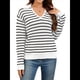 thumbnail image 3 of Suéteres de Mujer 2025, Cuello en V, Larga, Tops A Rayas, Otoño Invierno, Ropa de Punto Cómoda, Suéter Tipo Pulóver y Negro XL, 3 of 9
