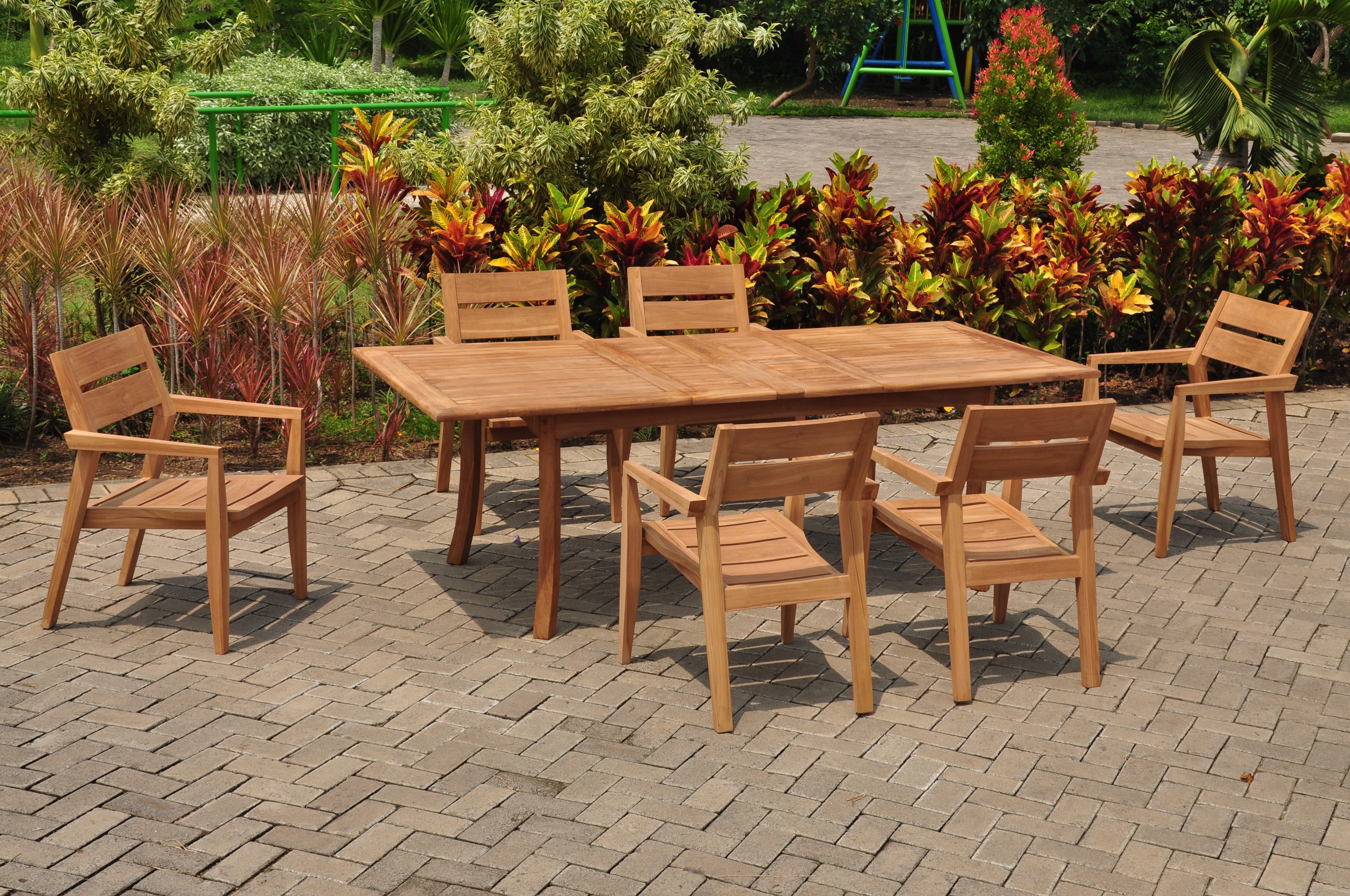 7 PC A Grade Outdoor Patio Teak Dining Set - 94" Double Extension ...