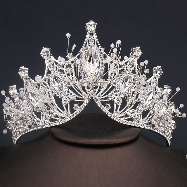 Corona Nupcial, Tiara de Cristal, Corona de Tiara de Boda, Corona de Tiara de Cristal, Corona de Tiara de Cristal, para Cumpleaños, Fiestas, Bodas, Regalos (Plata) JM