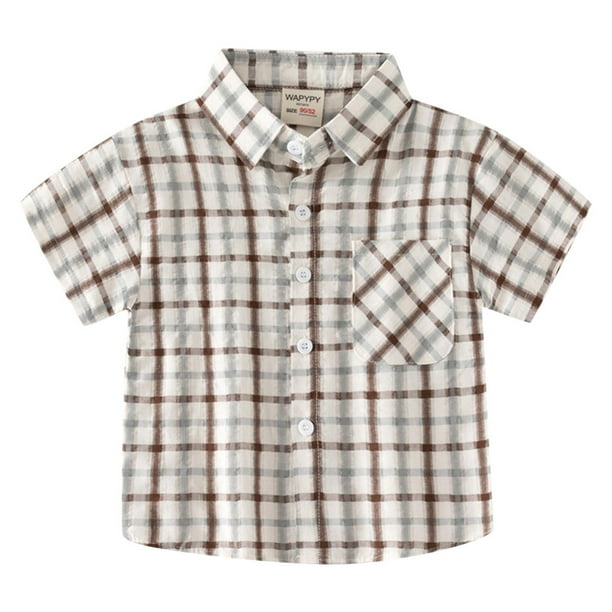 Gibobby ropa Niños blusas Camisa a cuadros de verano de manga corta para niños pequeños, abrigo, prendas de vestir para niños, ropa de moda(Café, 18-24 Meses)