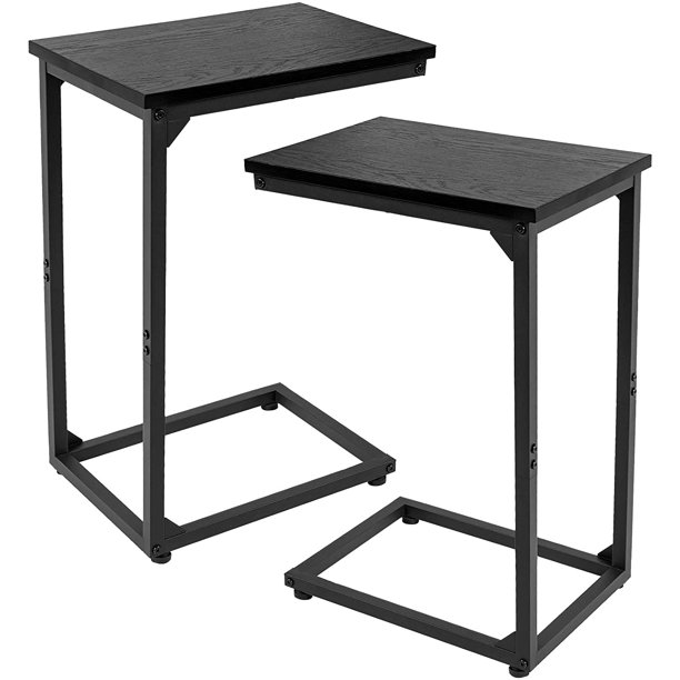 CShaped End Table Set of 2 Side Tables Couch Table Snack Side Table for Living Bedroom Black