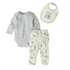 Rene Rofe Newborn Baby Boy or Girl Unisex Bodysuit, Bib & Turn-me-Round Pants, 3pc Set