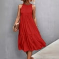 thumbnail image 2 of Women's Halter Neck Sleeveless Beach Dress Color Block Solid Print Loose Fit Sundress with Side Slits and Back Tie for Pool Parties,Red 4XL, 2 of 5