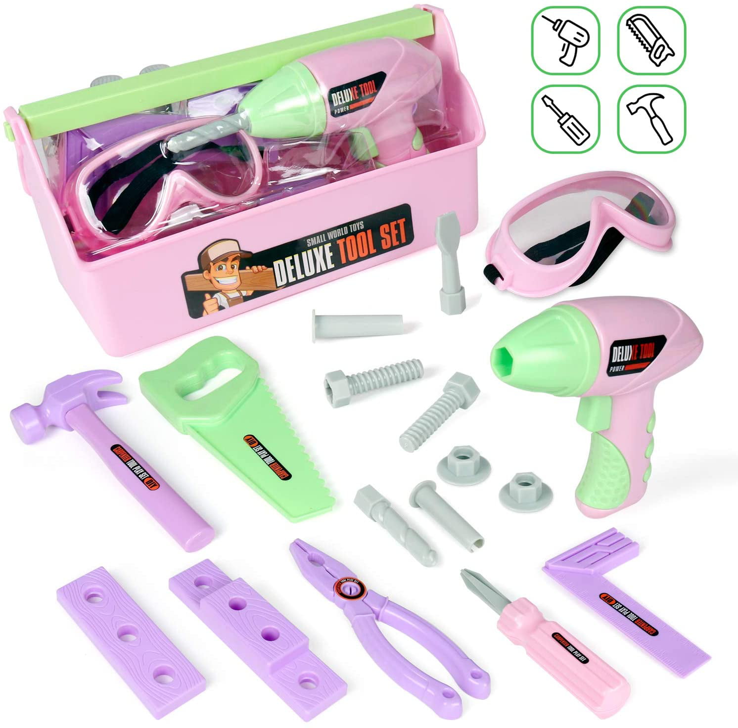 Kids DIY Tools Box Set Toy Drill Chainsaw Helmet Mask Pretend Play Set Selected 