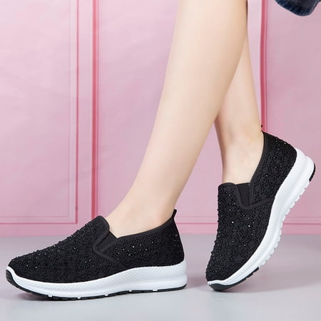 

Fashion Women Solid Color Flying Shoes Casual Mesh Lacing Pumps Flat Sequins Sports Shoes