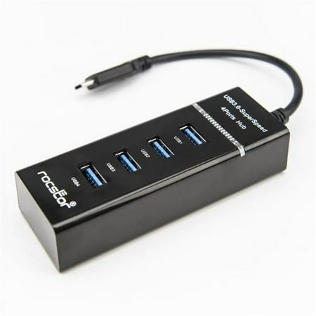 UPC: 0810606031557 | Rocstor Y10A228-B1 Slim Portable 4 Port USB C Hub – Black