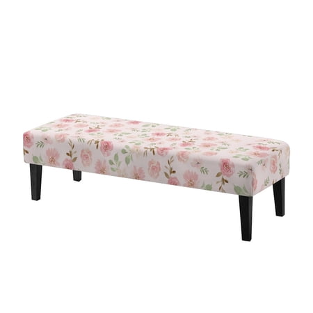 Uourmeti Watercolor Pink Floral Dining Room Bench Slipcover Polyester Spandex Fabric Washable Bench Protector for Dining Room Bedroom Home
