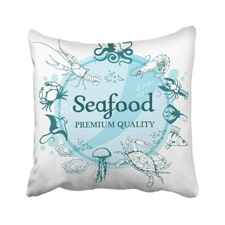 BPBOP Animal With Seafood White Company Design Ocean Delicacies Collection Cooking Crab Drawing Pillowcase Pillow Cover 20x20 inches