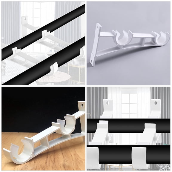 HEANUJJ 4Pcs White Metal Double Curtain Rod Bracket for Wall Mount with Easy Installation