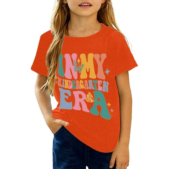 Huanglei Girls Graphic Tops Casual Short Sleeve Tee With Letter Print Comfortable Round Neck Shirt For Kids Toddler Youth Daily Wear