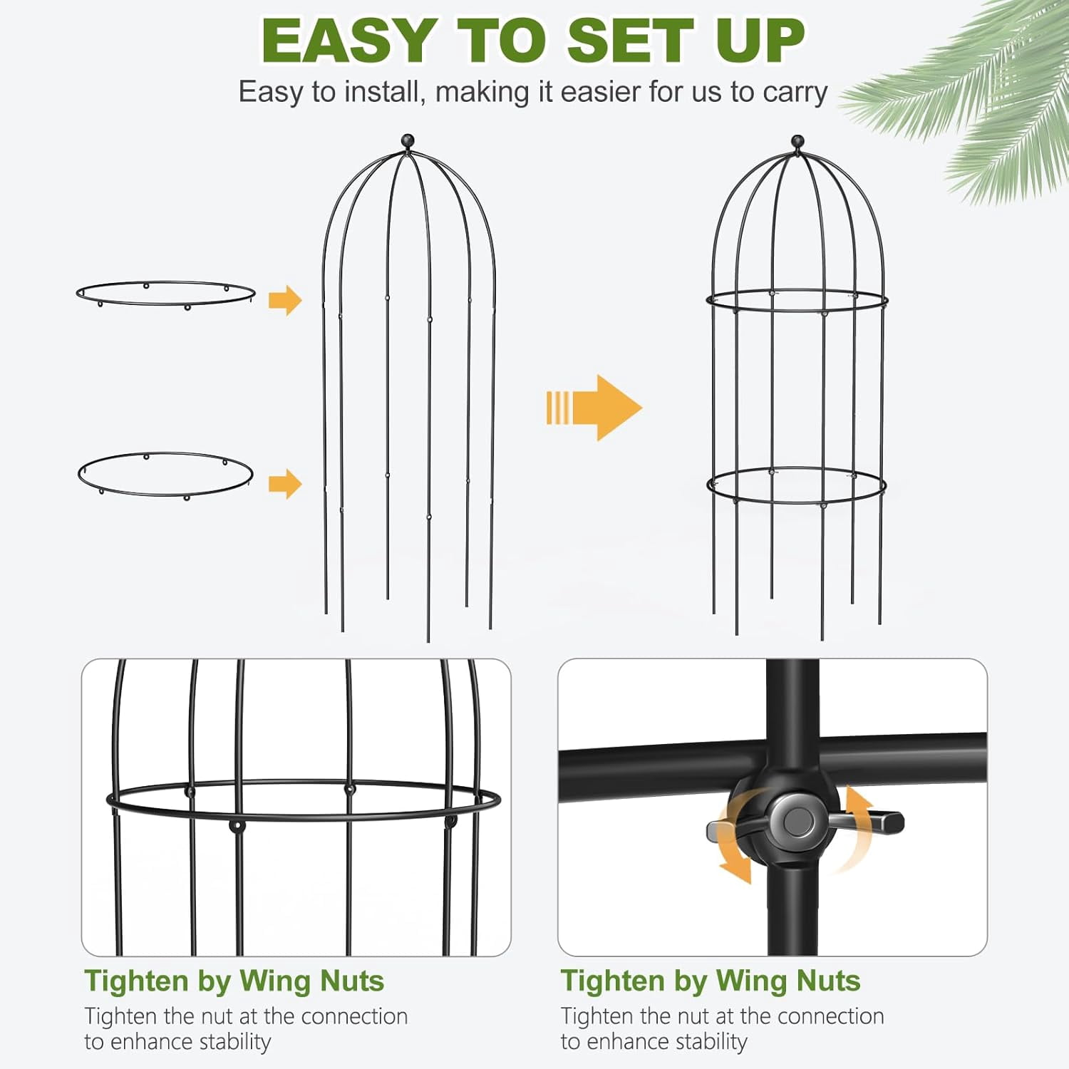FICISOG 3 Pack Metal Plant Cage Support, 47" H Peony Support Tomato Cage Garden Obelisk Trellis Supports Tower Obelisk Garden Trellis for Clematis Vine Jasmine Outdoor Indoor