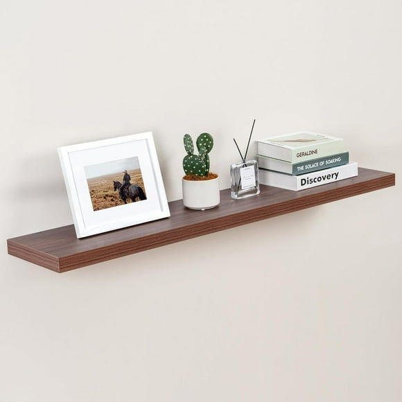 Floating Shelves 48 Inch Long, 9.3 Inch Deep Wall Shelf for Fireplace Mantel, Rustic Farmhouse Wooden Shelves for Wall Decor Bathroom, Kitchen, Office, Walnut Color, Set of 1