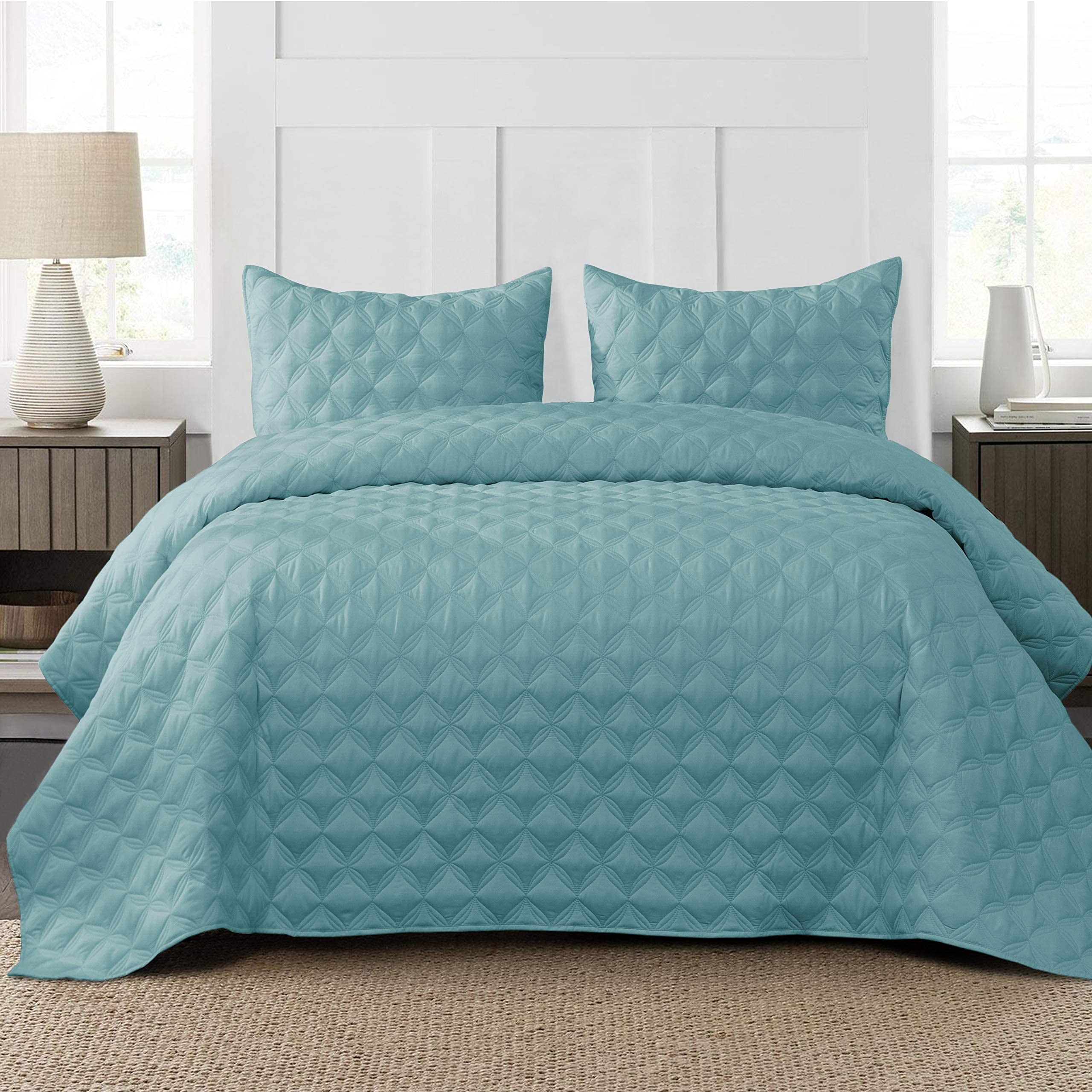 Exclusivo Mezcla 3-Piece Queen Size Quilt Set with Pillow Shams - Soft Reversible& Hypoallergenic Ellipse Blue as Bedspread/Coverlet/Bed Cover Lightweight