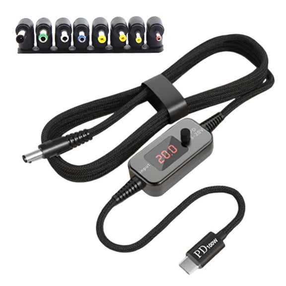 PD100W Type C To DC5.5x2.1mm Power Cable 8 Connectors Tips Adjustable Output For Travel Home Electronics