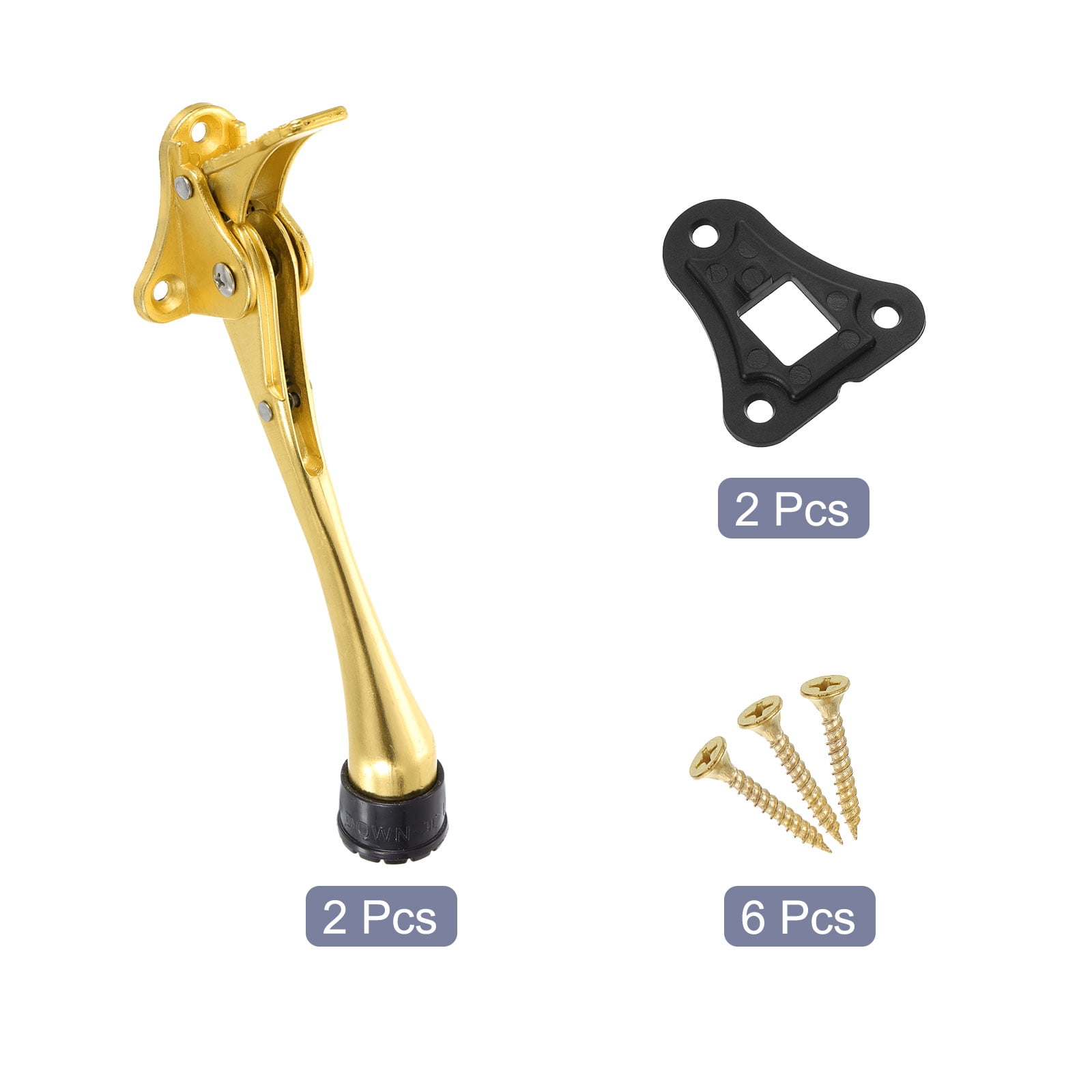 Uxcell 6 Inch Kickdown Door Stopper, One Touch Pedal Heavy Duty Door Stop Holder, Height-Adjustable Rubber Foot, (Gold, 2 Pack)
