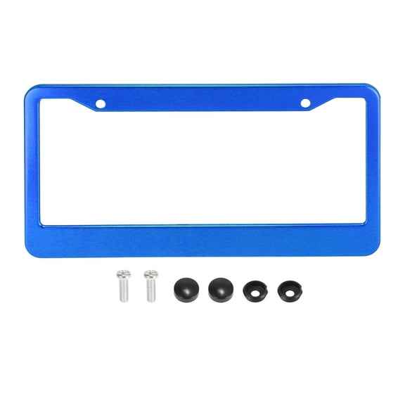 Unique Bargains Aluminum Alloy License Plate Frame Cover 2 Hole for Car Front Rear License Plate Holder with Screws Caps Blue
