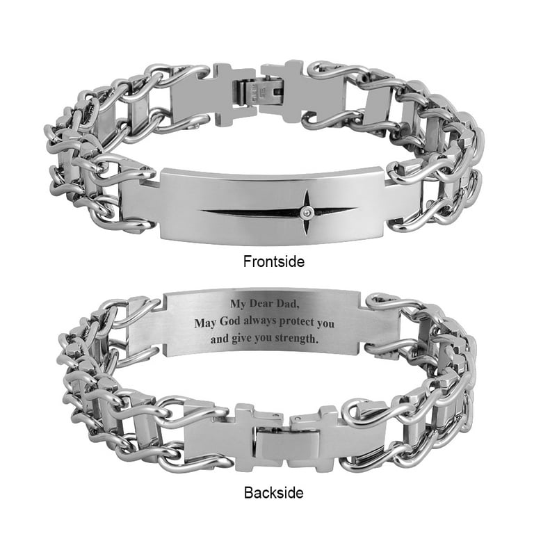 Men s Cross Bracelet My Dear Dad Husband Son Grandson Bracelets Stainless Steel Link Bracelet Adjustable
