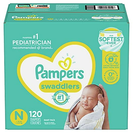 Baby Diapers Newborn/Size 0 (< 10 lb)  120 Count - Pampers Swaddlers  Giant Pack (Packaging May Vary)