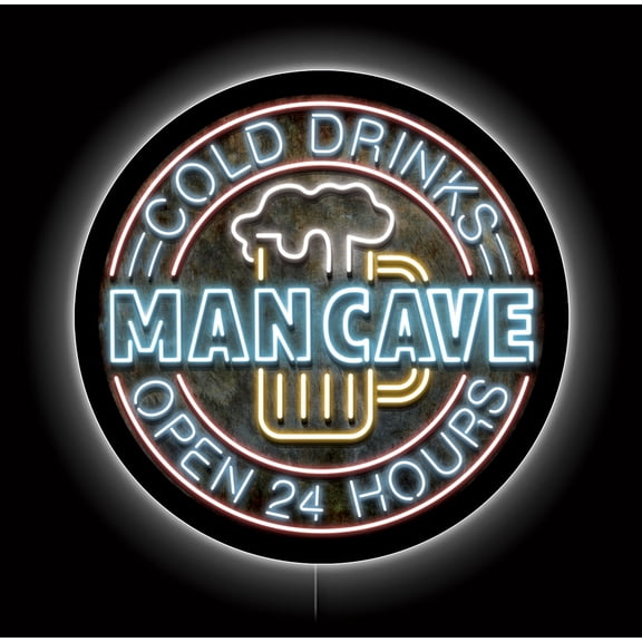 Desperate Enterprises LED Man Cave Neon Sign 23 Inch Round Backlit Acrylic Wall Decor Multicolor Indoor Corded Electric LED Wall Sign