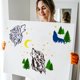thumbnail image 5 of Plantilla de dibujo de lobo aullando, luna y estrellas - Plantilla de lobo con árboles del bosque para pintar sobre madera, lienzo o tela, 5 of 9