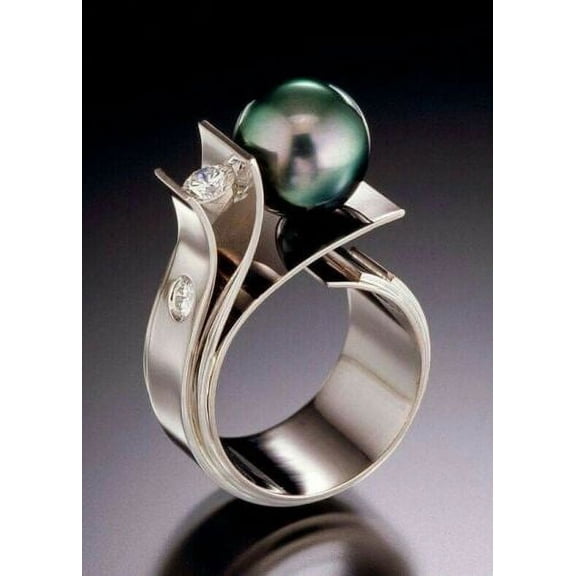 Women 925 Silver White Sapphire Pearl Ring Engagement Wedding Rings