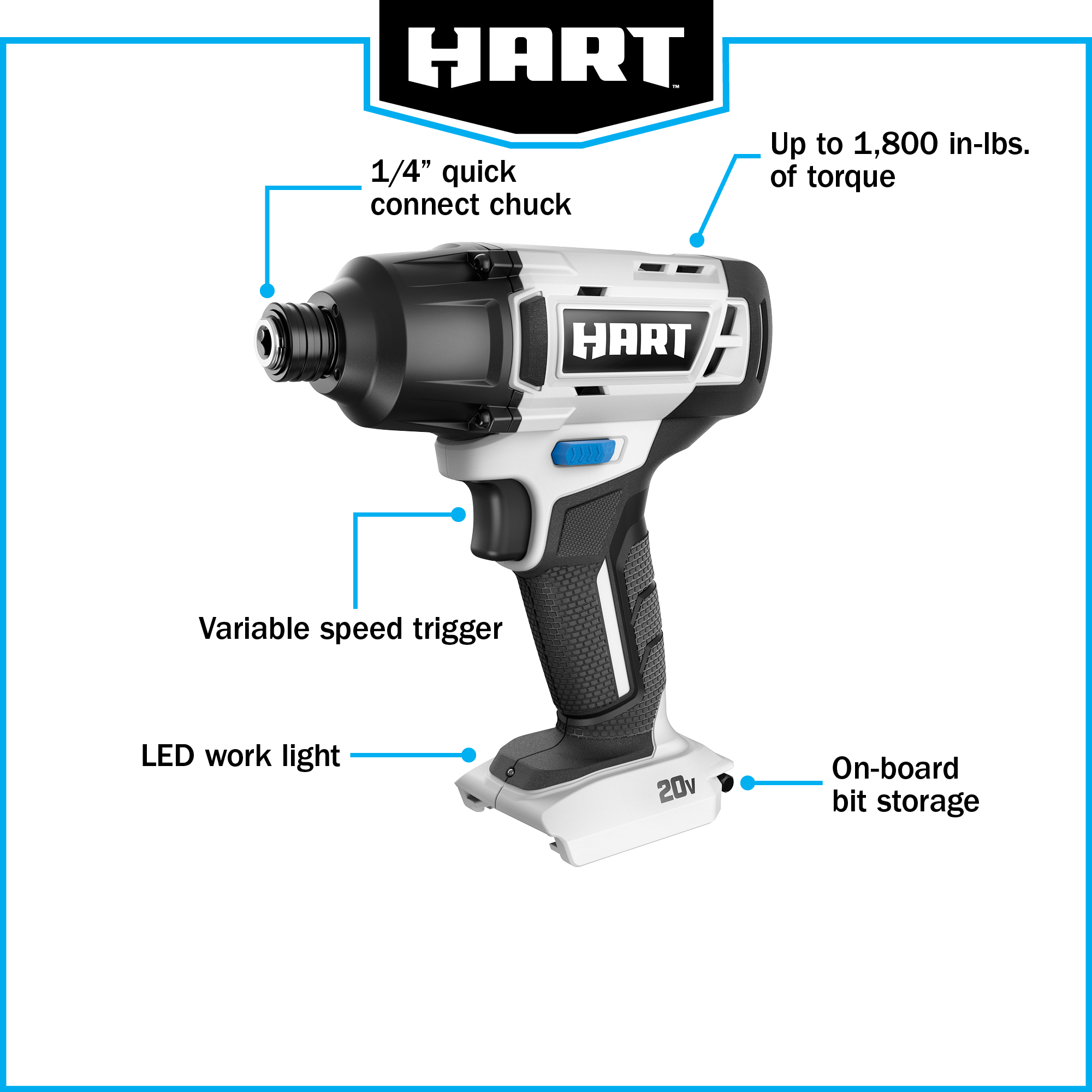 HART 20-Volt Cordless Impact Driver Kit, (1) 1.5Ah Lithium-Ion Battery ...