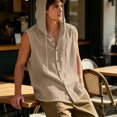 thumbnail image 6 of Men's Hooded Linen Blend Vest Shirt Sleeveless Loose Casual Button Down Hoodie With Drawstring Solid Color Tops Lightweight Breathable Summer Beach Fishing Outdoor Tank Top Blouse, 6 of 8