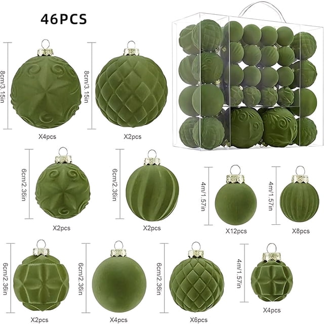 46 Bolas Navideñas de Terciopelo | Adornos Navideños de Plástico Flocado | Decoraciones Clásicas Marrones | Bolas Colgantes para El Árbol de Navidad